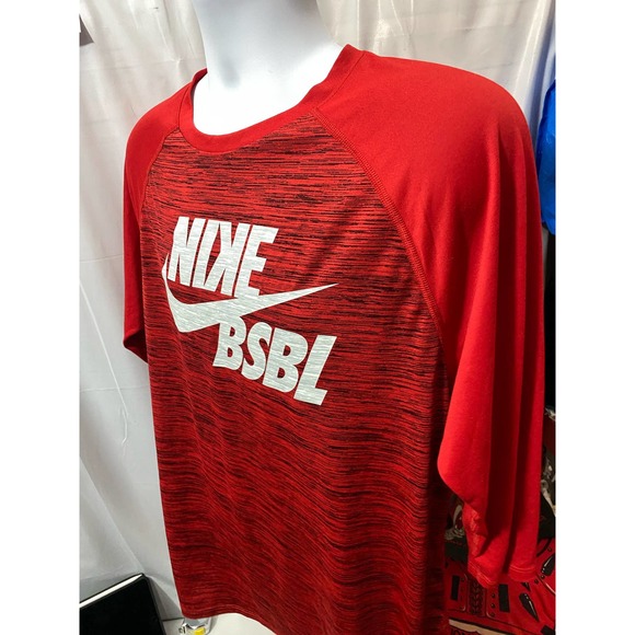 The Nike Tee Dri-Fit 3/4 Sleeve Mens Large Blue BSBL Baseball Swoosh T-Shirt - Picture 4 of 11